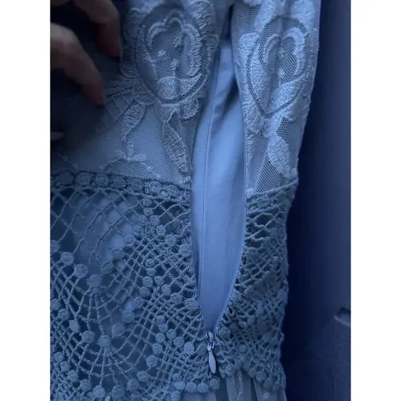 SUNDANCE Love Always Blue Lace Overlay Midi Dress Sz 6 Beach Coastal Romantic - Picture 11 of 14